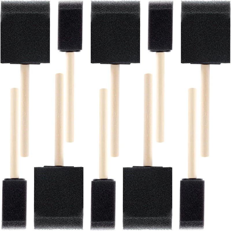 SmallCat 10 PCS Foam Paint Brushes, 1" 2" Foam Sponge Brushes for Varnishes, Reusable Sponge Brushes with Wood Handles for Painting, Staining, and DIY Crafts - Black - Image 1